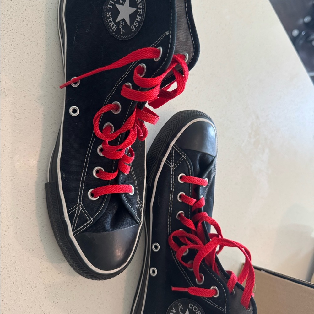 One-of-a-kind Converse Black High-Top Sneakers with Red Laces